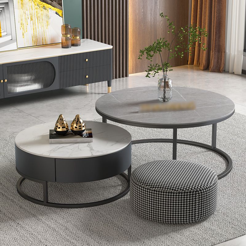 Round Nesting Coffee Table Set Frame Modern Coffee Table with Storage Clearhalo 'Coffee & Accent Tables' 'Coffee Tables' 'coffee_tables' 'furn' 'furn_coffee_tables' 'Furniture' 'Living Room Furniture' 1200x1200_30fb2eeb-735f-4000-b440-ea87f939dcdd