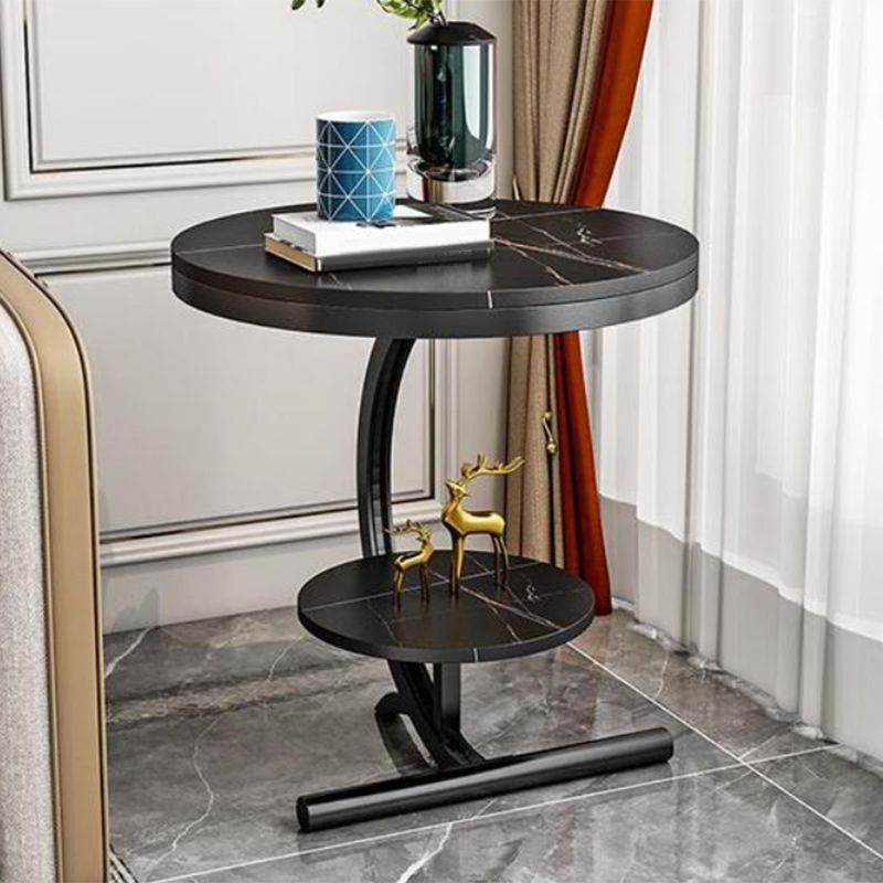 Glam Round Stone Side End Table Abstract Double Tier Sofa Side End Table Clearhalo 'Coffee & Accent Tables' 'End & Side Tables' 'end_side_tables' 'furn' 'furn_end_side_tables' 'Furniture' 'Living Room Furniture' 1200x1200_30fcd9b4-f2d4-416a-8ab9-00eb688ff960