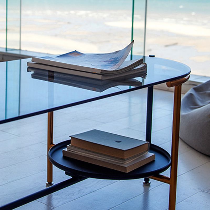Modernism Elliptical Glass Top Coffee Cocktail Table with Shelf Clearhalo 'Coffee & Accent Tables' 'Coffee Tables' 'coffee_tables' 'furn' 'furn_coffee_tables' 'Furniture' 'Living Room Furniture' 1200x1200_30fd33ad-4b23-4aa8-a5ea-2b18b093b54b