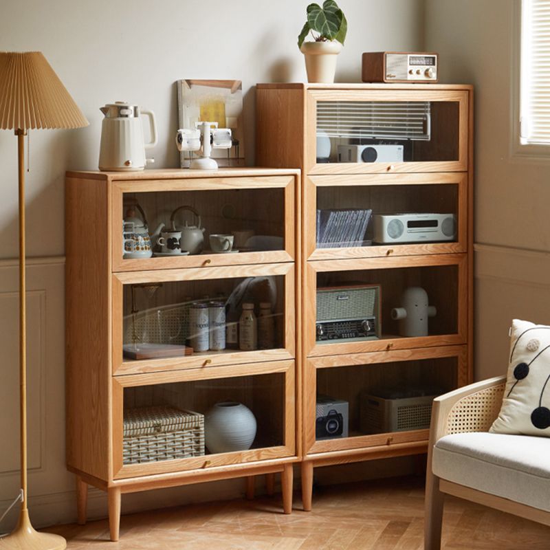 Modern Oak Finished Glass Door Sideboard in Natural with Lights Clearhalo 'buffet_sideboard' 'Buffets & Sideboards' 'furn' 'furn_buffet_sideboard' 'Furniture' 'Kitchen & Dining Furniture' 1200x1200_31004fe6-eb85-4e8b-928b-a12b6b507582