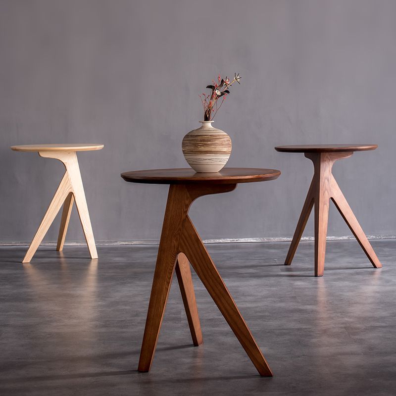 Scandinavian Round Solid Wood Top Side Table 23.6" Tall 3 Legs/4 Legs End Table