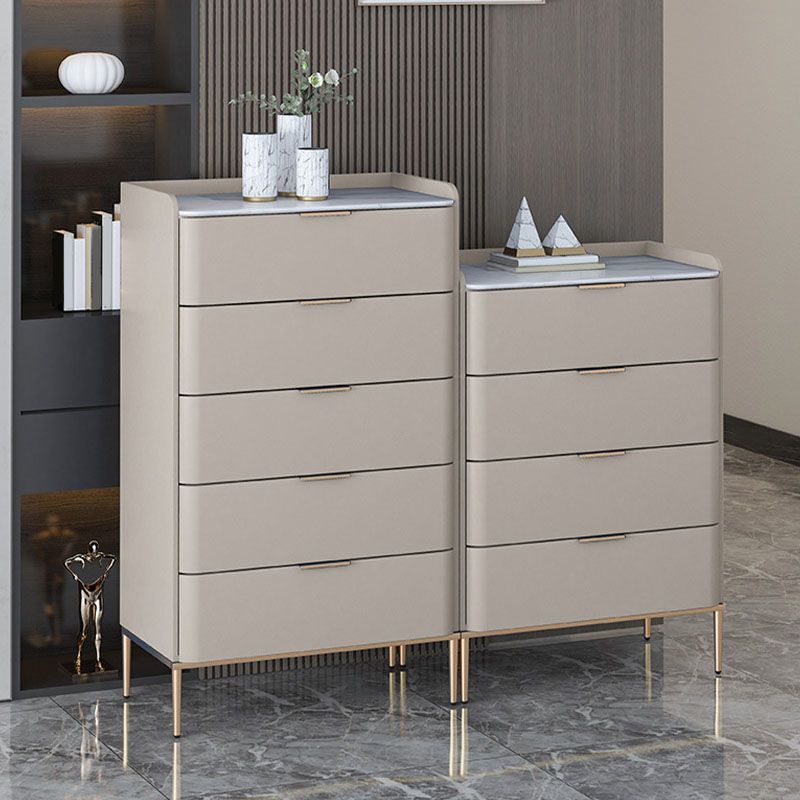 Cómoda de almacenamiento de piedra vertical Glam para dormitorio, cómoda de 16 "de ancho con patas de metal