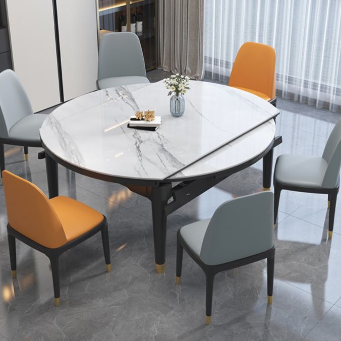 Moderne uitschuifbare eettafel, wit rond stenen tafelblad voor eetkamer