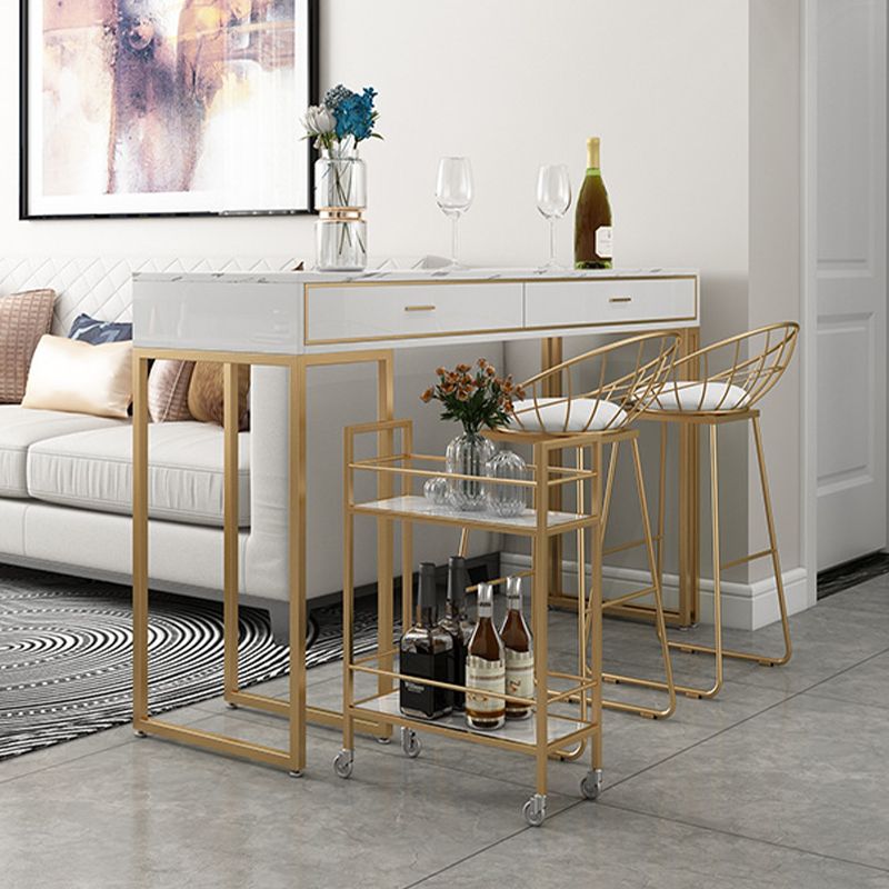 Rectangle Top Table Pub Height Dining Table with Gold Base for Bar Clearhalo 'Bar Furniture' 'Bar Tables' 'bar_tables' 'furn' 'furn_bar_tables' 'Furniture' 'Kitchen & Dining Furniture' 1200x1200_31096aaa-30b2-4326-9bc5-a94566350d49