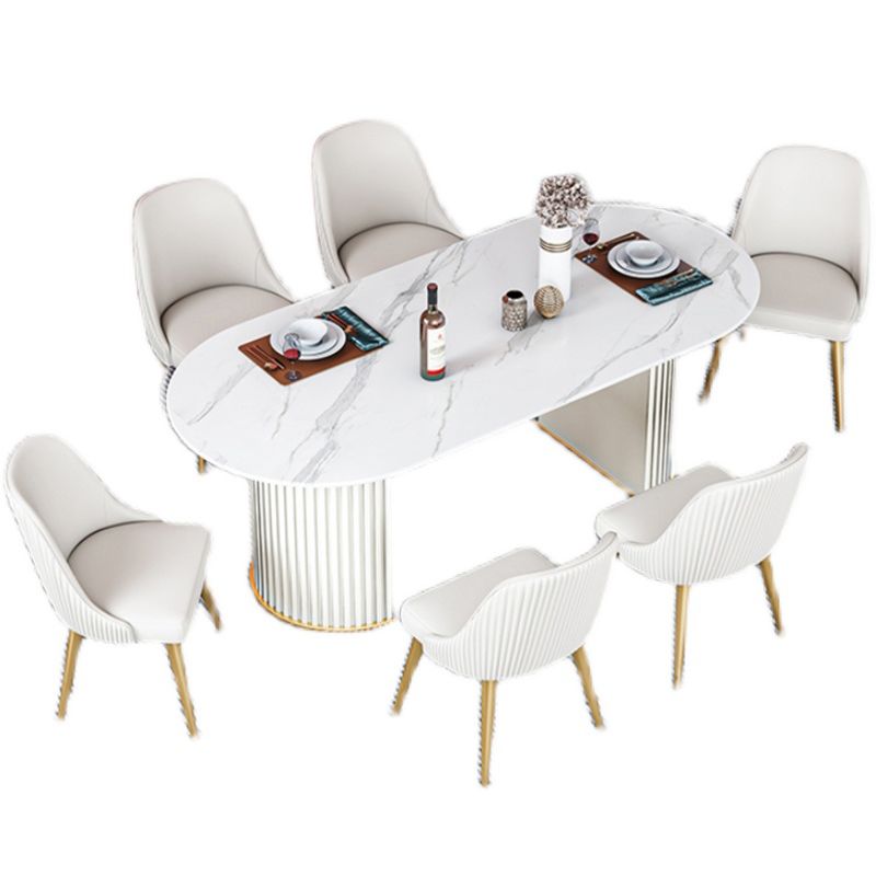 Glam Sintered Stone Top Kitchen Dining Table Oval Standard Dining Table with Double Pedestal Bases Clearhalo ' dining_table' 'Dining Tables & Seating' 'Dining Tables' 'furn' 'furn_dining_table' 'Furniture' 'furniture_dining_table' 'Kitchen & Dining Furniture' 'kitchen&dining_furn' 'kitchen' 'kitchen_dining_table' 1200x1200_310a96e4-79d7-490e-966e-5816d2bc6fe6