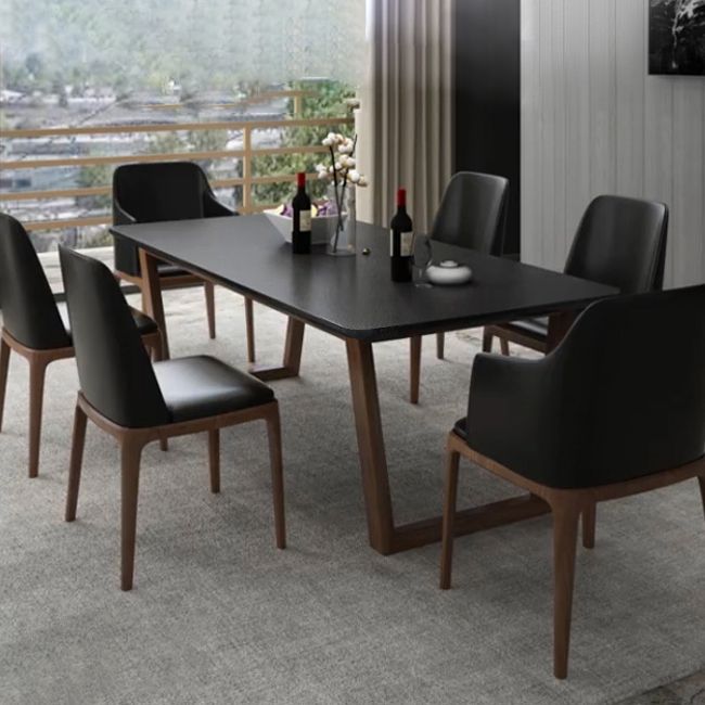 Tavolo da pranzo moderno rettangolare per tavolo da pranzo con piano in pietra nera domestica