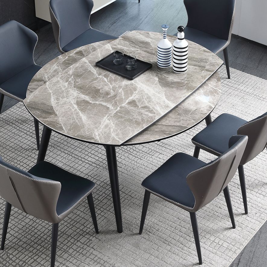Modern Style Sintered Stone Dining Table Gray Round Drop-Leaf Table with 4 Legs Clearhalo ' dining_table' 'Dining Tables & Seating' 'Dining Tables' 'Furniture' 'furniture_dining_table' 'Kitchen & Dining Furniture' 'kitchen&dining_furn' 'kitchen' 'kitchen_dining_table' 1200x1200_311ccfc1-e4ff-49d5-b5cb-a2393b982ed4