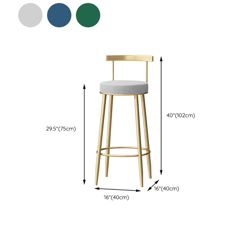 Taburete de respaldo de respaldo sin brazo de glamour taburete de barra de hierro con pedal y cojín para el café