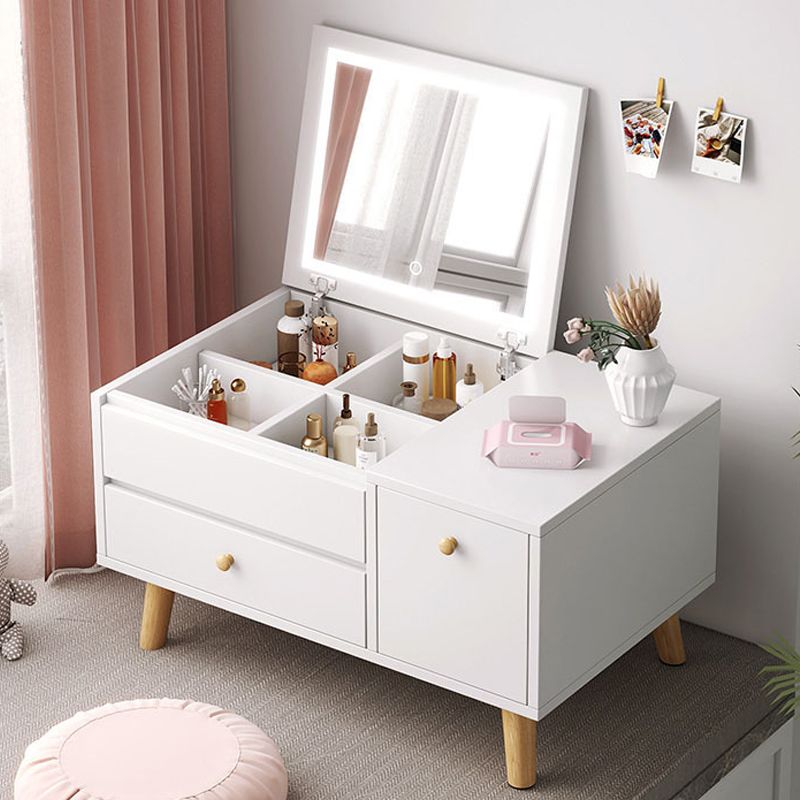 Zeitgenössischer natürlicher Schlafzimmer Massivholzspiegel mit Schubladen Make -up Eitelkeitssatz