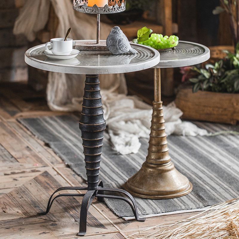 French Rustic Round End Table Metal Pedestal Accent Side Table