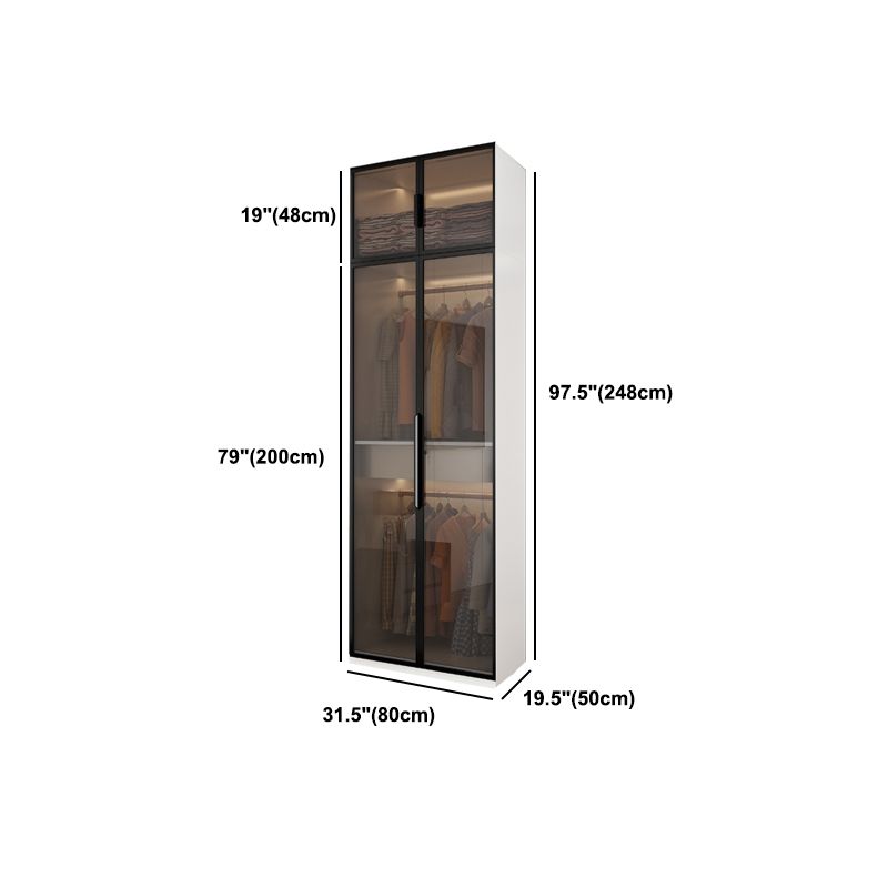 Brown Glass Door Wardrobe for Home Contemporary Hinged Door Storage Cabinet