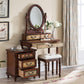 Table de vanité de maquillage victorien avec tiroirs et tabourets pour chambre à coucher