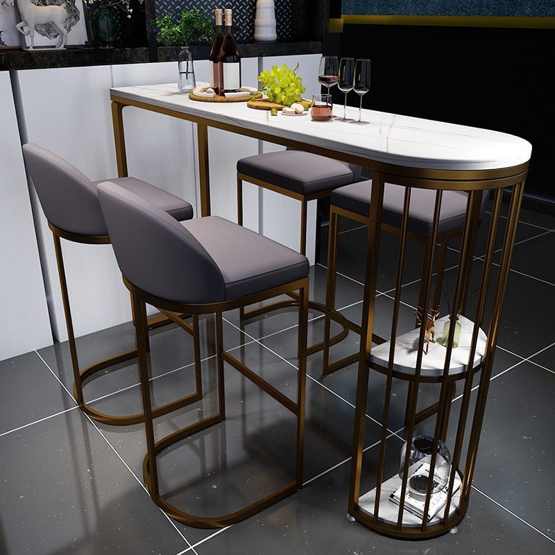 Table de salle à manger Table de bar moderne en pierre frittée blanche avec étagère de rangement