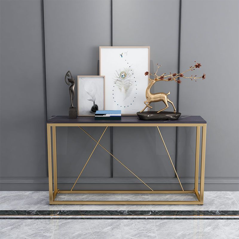 Glam Stone Console Table 12" W Rectangle Frame Accent Table for Hall