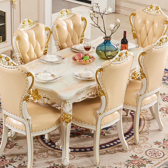 Victorian Marble Table Set of 5/7 with Rectangle Table Caved Dining Set with Leather Chairs Clearhalo 'Dining Room Sets' 'Dining Tables & Seating' 'dining_room_set' 'furn' 'furn_dining_room_set' 'Furniture' 'furniture_dining_room_set' 'Kitchen & Dining Furniture' 'kitchen&dining_furn' 'kitchen' 1200x1200_31393d1f-ddc3-4f9c-8199-3b4fea03f65e