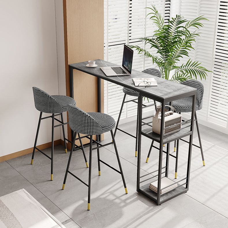 Industrial Black Iron Bar Dining Table Stone Top Rectangle Indoor Bistro Table with Shelf Clearhalo 'Bar Furniture' 'Bar Tables' 'bar_tables' 'furn' 'furn_bar_tables' 'Furniture' 'furniture_bar_tables' 'Kitchen & Dining Furniture' 1200x1200_313aa652-96d3-42c0-a6b3-8edaded3ac69