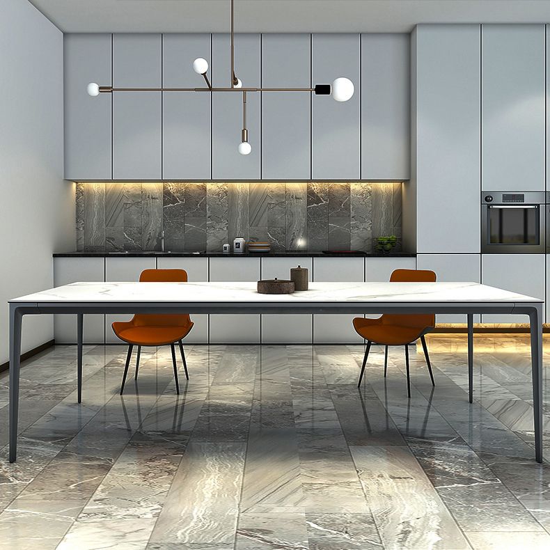Metal Contemporary Rectangular Table High Gloss White Sintered Stone Dining Table with 4 Legs Clearhalo ' dining_table' 'Dining Tables & Seating' 'Dining Tables' 'furn' 'furn_dining_table' 'Furniture' 'furniture_dining_table' 'Kitchen & Dining Furniture' 'kitchen&dining_furn' 'kitchen' 'kitchen_dining_table' 1200x1200_31436173-11fb-418f-9cfd-cdbc609fa5b8