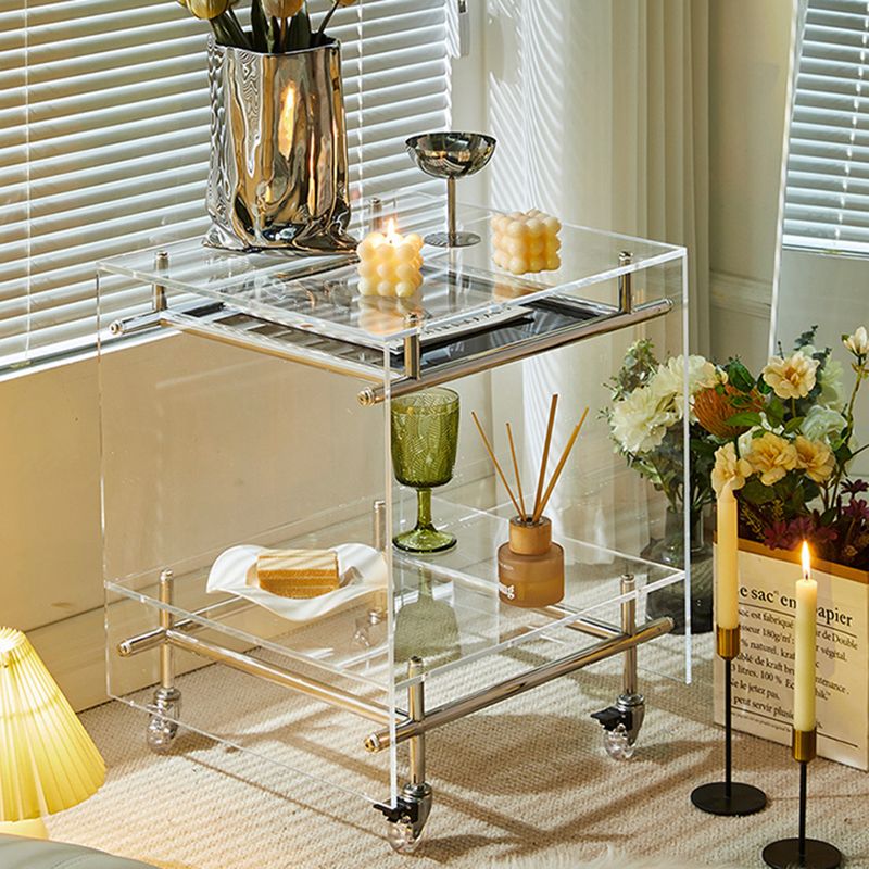 Acrylic End Table with Casters 21.7" Tall Rectangular Side Table with Storage Shelf Clearhalo 'Coffee & Accent Tables' 'End & Side Tables' 'end_side_tables' 'furn' 'furn_end_side_tables' 'Furniture' 'Living Room Furniture' 1200x1200_3145af22-9b61-49f6-971d-3658d7eb0fd5