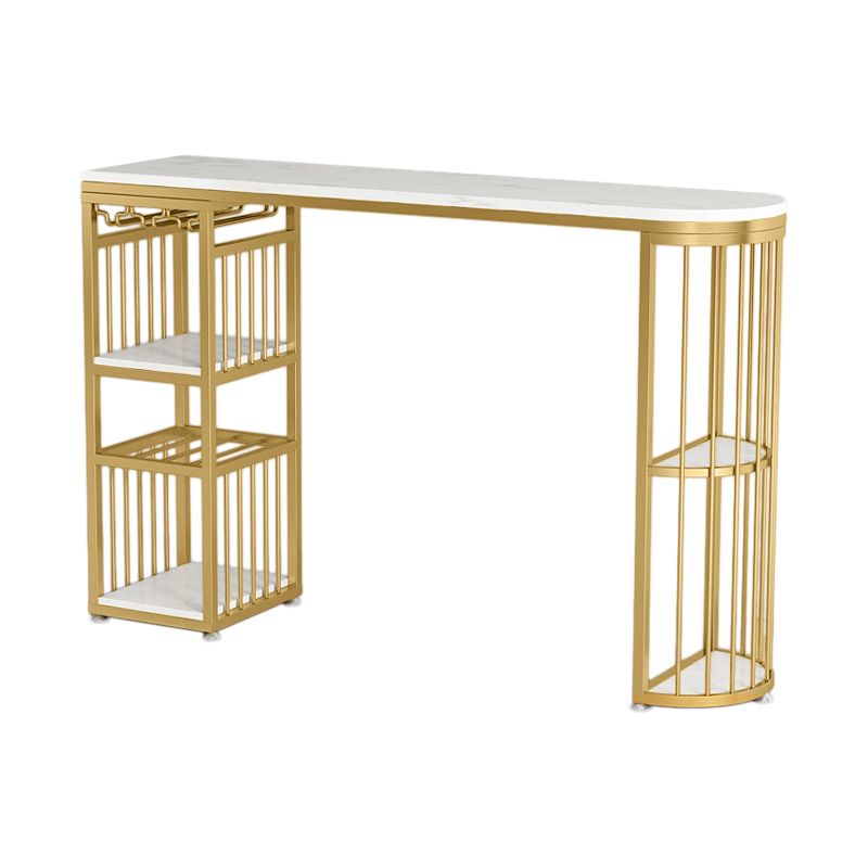 Glam White Marble Bar Dining Table Metal Double Pedestal Bistro Table with Shelve Clearhalo 'Bar Furniture' 'Bar Tables' 'bar_tables' 'Furniture' 'furniture_bar_tables' 'Kitchen & Dining Furniture' 'kitchen&dining_furn' 'kitchen' 1200x1200_314733f4-a5d2-4c65-bf51-6a520aaf64e3