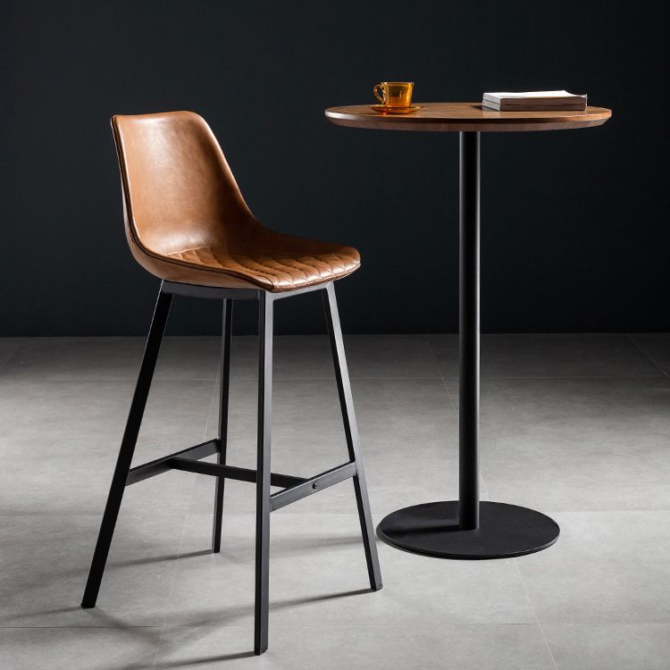 Round Wood Top Bar Table with Pedestal Industrial Metal Frame Bar Table Clearhalo 'Bar Furniture' 'Bar Tables' 'bar_tables' 'furn' 'furn_bar_tables' 'Furniture' 'Kitchen & Dining Furniture' 1200x1200_314747fa-7fad-4ffb-be4e-59f4f31e61ac