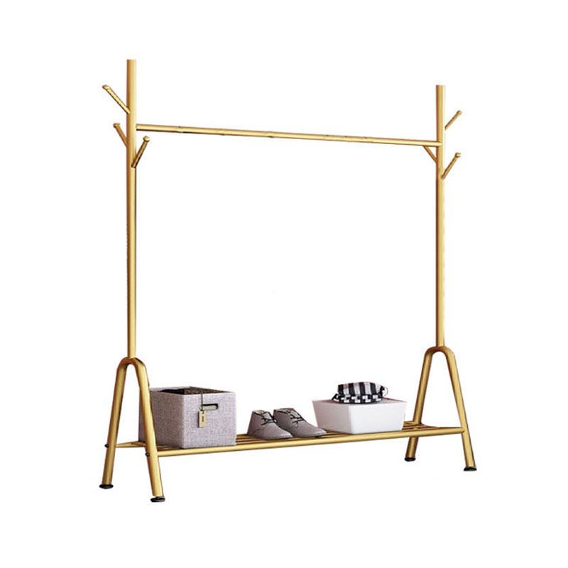 Modern Metal Hall Stand Hanging Rail Lower Shelf and Hooks Entry Hall Tree Clearhalo 'Entry & Mudroom Furniture' 'furn' 'furn_hall_tree_coat_racks' 'Furniture' 'Hall Trees & Coat Racks' 'hall_tree_coat_racks' 1200x1200_3148af40-a29b-4632-97cf-a667651b744e