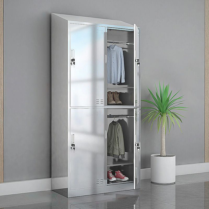 Chrome Steel Cabinet with Hinged Doors Modern Storage Cabinet for Bathroom