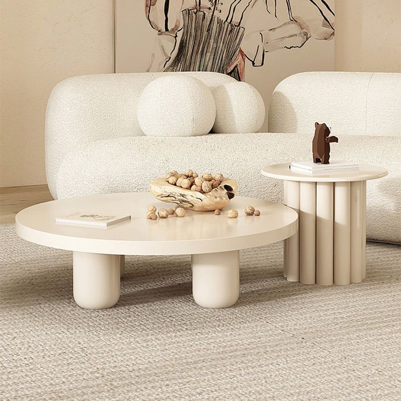 13.7 "/15.7"背の高い4脚茶色/白い丸い木製コーヒーテーブル