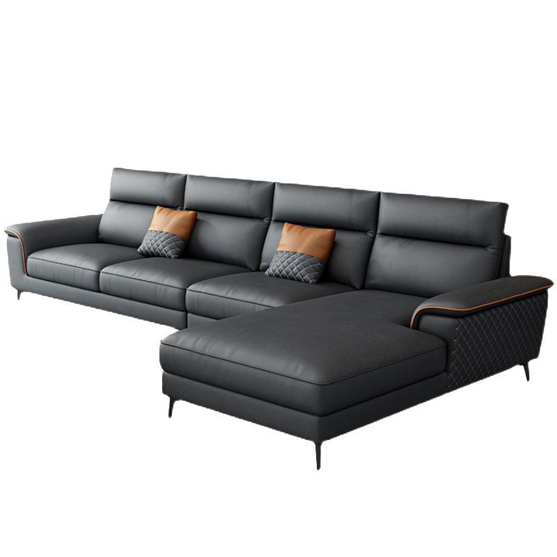 Modern Pillow Top Arm Sofa 4-Seater Faux Leather Sofa with Chaise Clearhalo 'furn' 'furn_sectionals' 'Furniture' 'Living Room Furniture' 'Sectionals' 1200x1200_31505c46-9464-42c6-bff8-091cc42e81dc