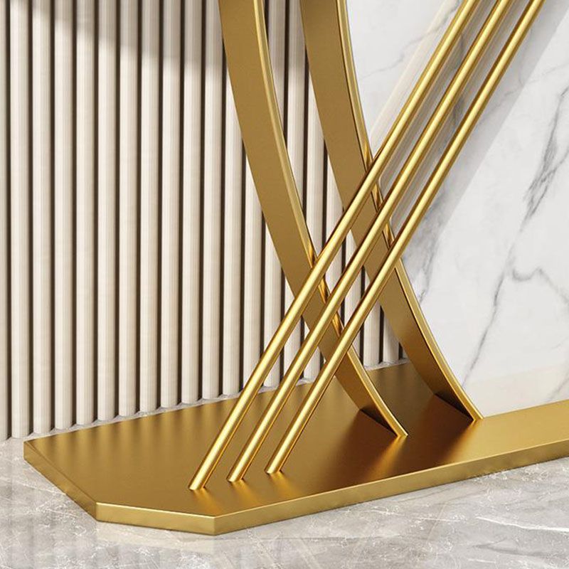 12 Inch Wide Glam Accent Table Stone Half Moon Console Table for Hall