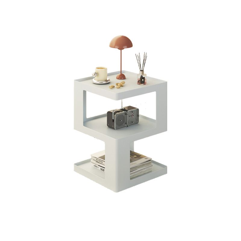 Table de collation à extrémité latérale ultra-moderne avec étagères en métal table d'appoint en blanc