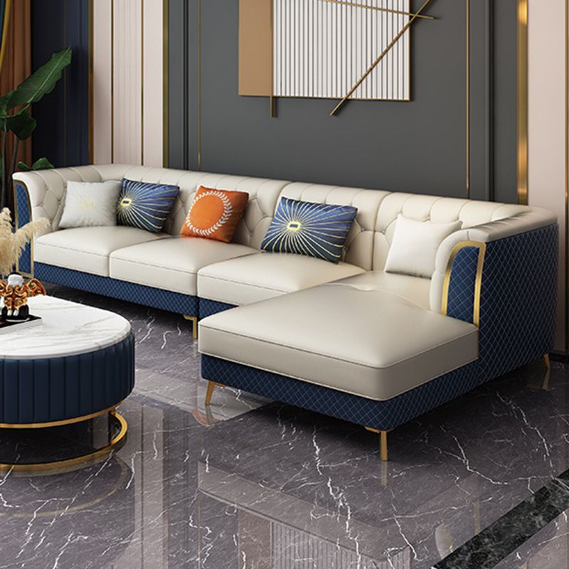 Faux en cuir luxueux canapé sectionnel du bras évasé tufté sectionnel