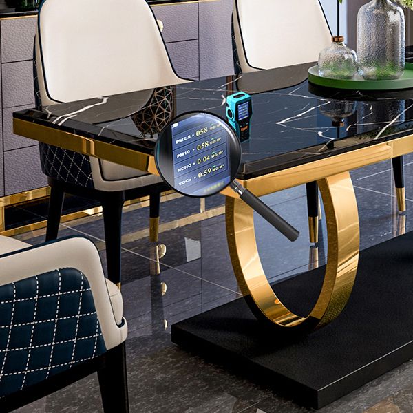 Traditional Luxury Dining Table Rectangle Sintered Stone Table with Gold Frame Clearhalo ' dining_table' 'Dining Tables & Seating' 'Dining Tables' 'furn' 'furn_dining_table' 'Furniture' 'furniture_dining_table' 'Kitchen & Dining Furniture' 'kitchen&dining_furn' 'kitchen' 'kitchen_dining_table' 1200x1200_31600ee9-3f72-4164-aa93-dc6be520189e