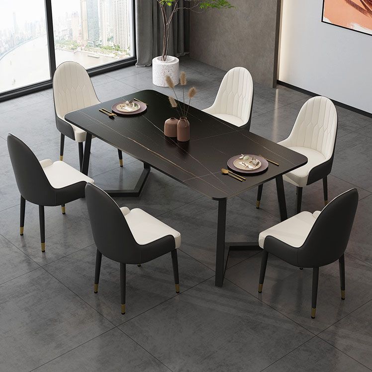 Eigentijdse zwarte eettafelset 1/2/7-delige metalen eetset met gevoerde stoelen