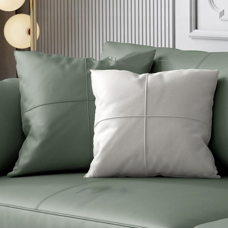 Sofá de brazo acampanado de cuero genuino lujoso sofá verde con almohadas