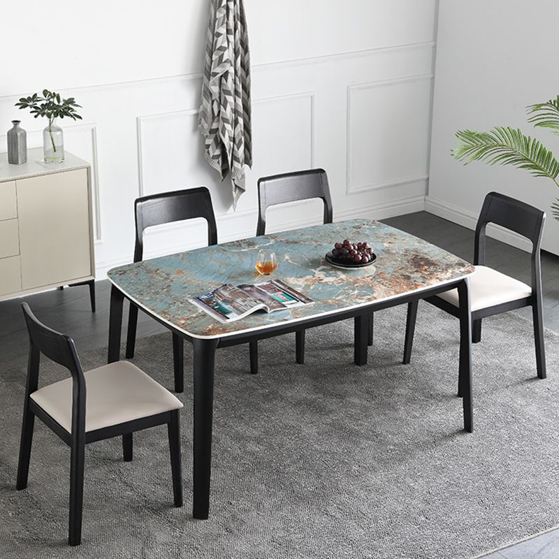 Sintered Stone Top Blue Table Modern Dining Table with Wooden Base and 4 Legs Clearhalo 'Dining Tables & Seating' 'Dining Tables' 'dining_table' 'furn' 'furn_dining_table' 'Furniture' 'Kitchen & Dining Furniture' 1200x1200_3164a645-efda-4468-a014-dafebf2c141f