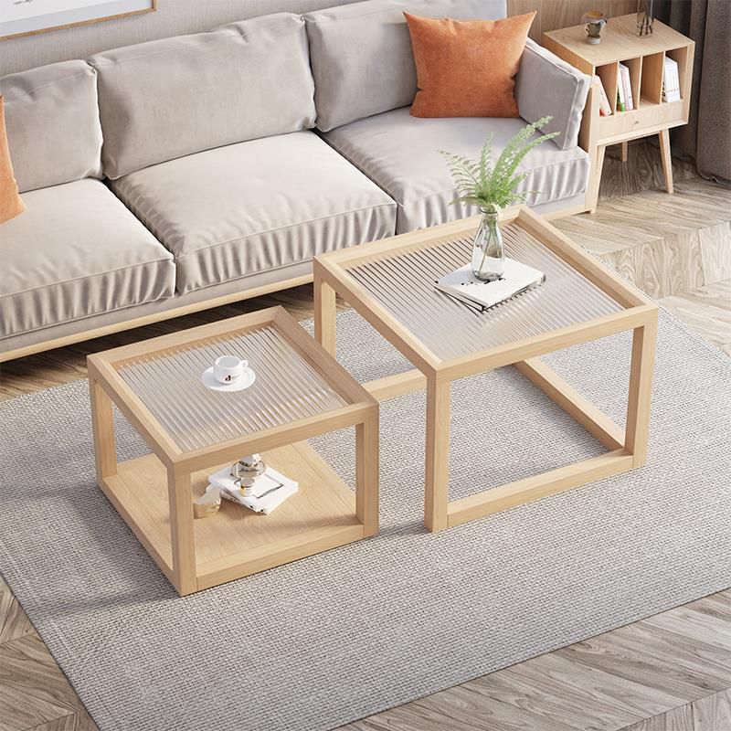 Contemporary Rectangle Coffee Table with Glass Top and Pine Wood Base Clearhalo 'Coffee & Accent Tables' 'Coffee Tables' 'coffee_tables' 'furn' 'furn_coffee_tables' 'Furniture' 'Living Room Furniture' 1200x1200_3164f2ab-1913-4506-8b5a-bbcef585e557