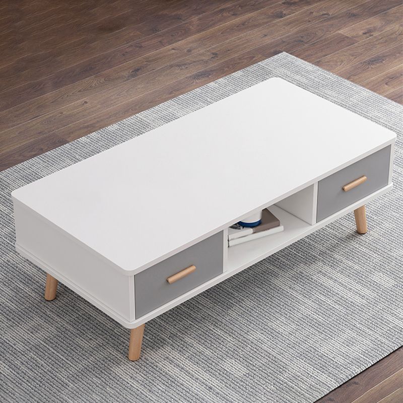Rectangular with 2 Drawers Coffee Table Scandinavian Wood Cocktail Table Clearhalo 'Coffee & Accent Tables' 'Coffee Tables' 'coffee_tables' 'furn' 'furn_coffee_tables' 'Furniture' 'Living Room Furniture' 1200x1200_31691d1c-e6e4-4d75-98a7-cf1da8ec5f20