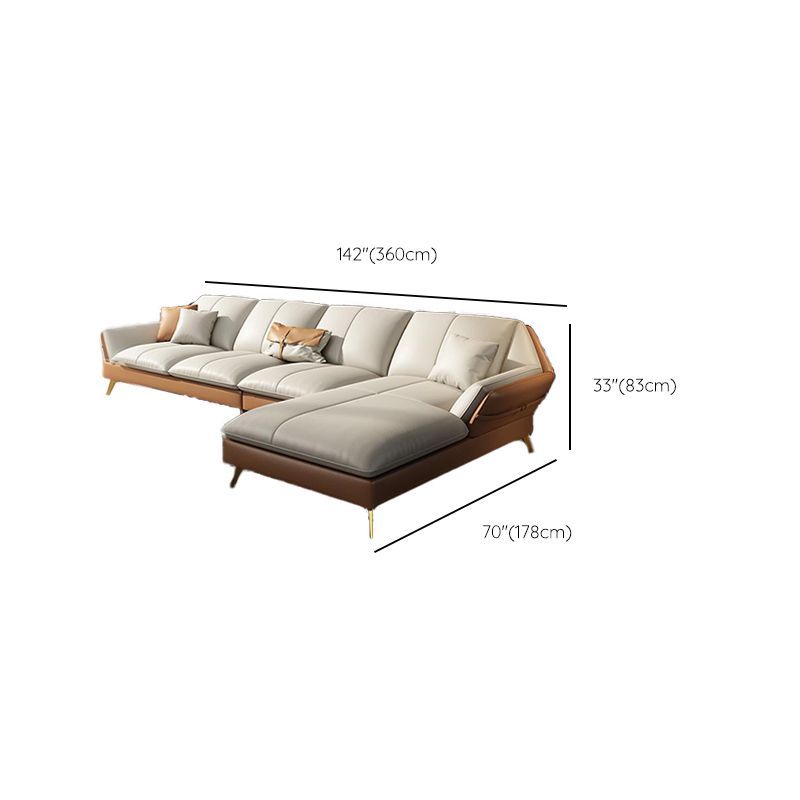 Canapé sectionnel Glam de 32 po de hauteur avec coussin en cuir blanc et dossier sectionnel