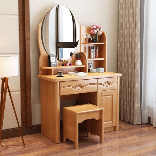 Modern Vanity Table and Stool Set Solid Wood Vanity Desk for Bedroom