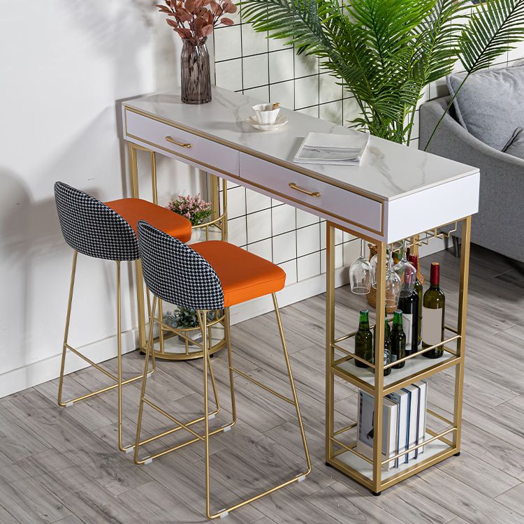 Tavolo da cocktail bar rettangolo glam a doppio piedistallo/tavolo da pub con cassetto