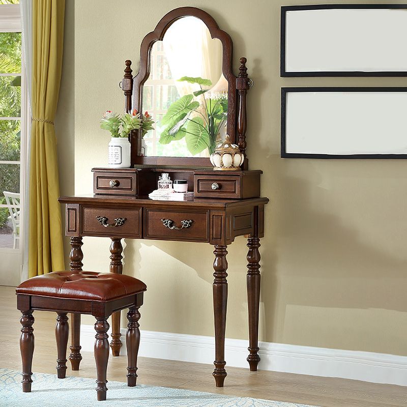 17.7"Wide Wood Makeup Vanity Set with Drawers and Mirror, Brown