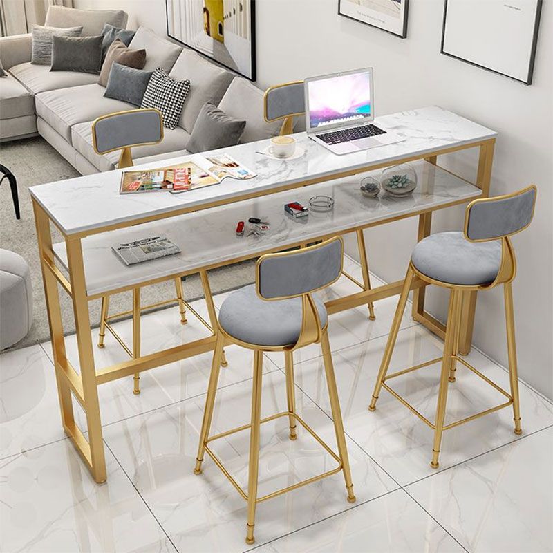 Glam Rectangle Faux Marble Bistro Table Indoor Iron Bar Dining Table with Trestle Pedestal Clearhalo 'Bar Furniture' 'Bar Tables' 'bar_tables' 'furn' 'furn_bar_tables' 'Furniture' 'furniture_bar_tables' 'Kitchen & Dining Furniture' 1200x1200_316ba6f4-108d-458e-941c-648d4b1a06dc