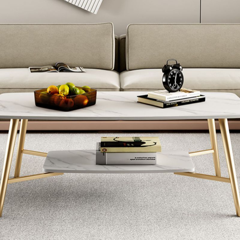 Table basse rectangulaire en ardoise, 4 pieds, 1 table de cocktail simple avec étagère de rangement