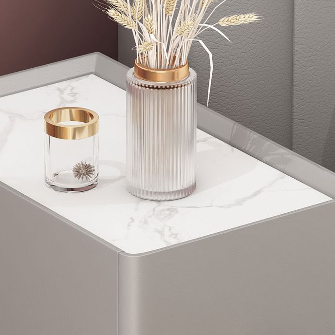 Glam Stone Rectangular Top Night Table 4 Legs Nightstand with 2 Drawers