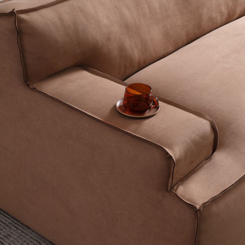 Brown Recessed Arm Sofa Contemporary 3/4-seater Suede Seating
