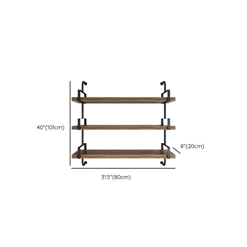 Libreria industriale in legno galleggiante naturale con scaffali