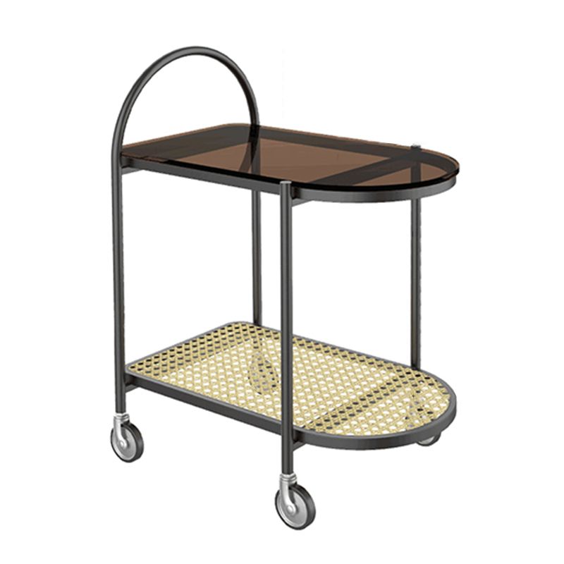 23.62" Wide Metal Side Table Oval Glass Top Sofa Side Accent Table