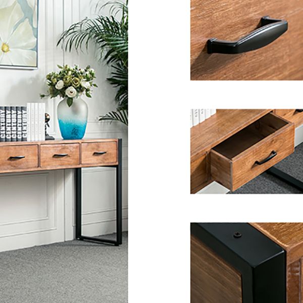 Modern Rectangular Console Table Metal Console Sofa Table in Brown Clearhalo 'Console Tables' 'console_tables' 'Entry & Mudroom Furniture' 'furn' 'furn_console_tables' 'Furniture' 1200x1200_31784441-78d0-42b8-aa89-2343d23763e6