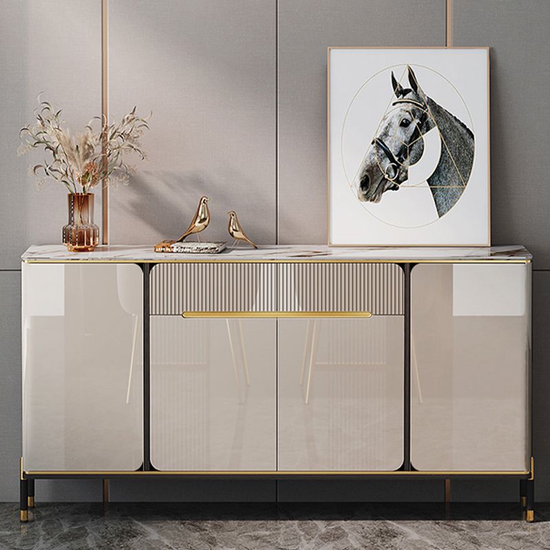 White Top Glam Buffet Sideboard Mirrored Cabinets 2-Drawer Dining Buffet Clearhalo 'buffet_sideboard' 'Buffets & Sideboards' 'furn' 'furn_buffet_sideboard' 'Furniture' 'Kitchen & Dining Furniture' 1200x1200_317e4d7e-72bb-4c5e-8332-0e09fb065360