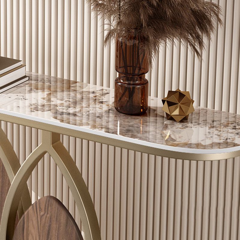 Tavolo da divano di divano in marmo e metallo glam tavolo da console rettangolare in oro 11,81 "